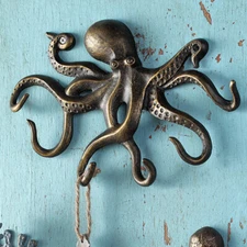 Swimming Octopus Key Hook Wall Hanger Coastal Nautical Sea Life Towel Leash 