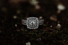 1 CT. T.W. Diamond Double Frame Triple Row Engagement Ring And Matching Band