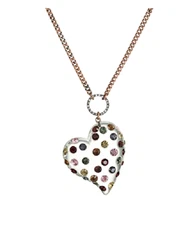 Betsey Johnson Multi-Colored Stone Lucite Heart Pendant Necklace | Long Length |