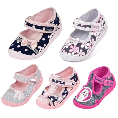 Viggami Mädchen Kinder Baby Hausschuhe Klett Lederinnensohle Ballerinas