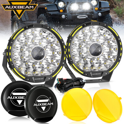 AUXBEAM 9'' LED Work Fog Light Pods Auxiliary Driving Lamp& Cover Shield For Jeep