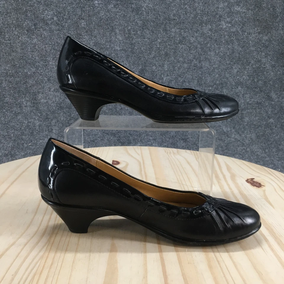 Softspots Heels Womens 7N Pump Black Leather Low Top Block Round Toe Casual - Image 2 of 4