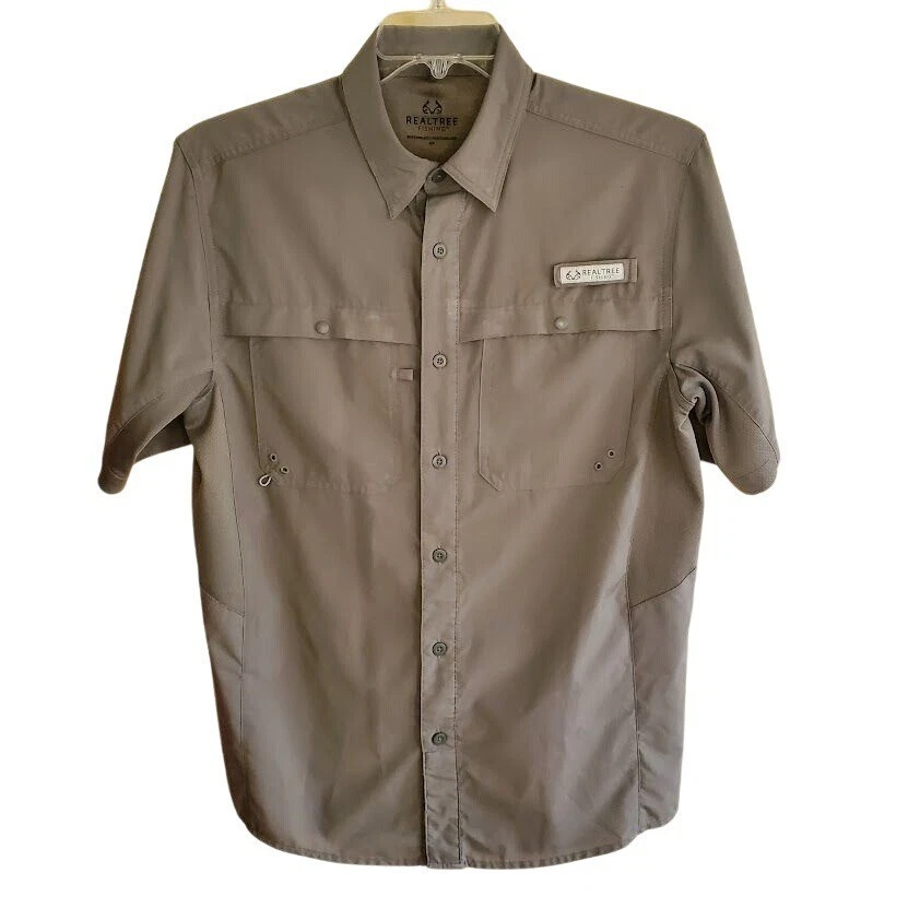 Realtree Fishing Shirt Men’s Small | Gray Vented Short Sleeve Button Up Outdoor