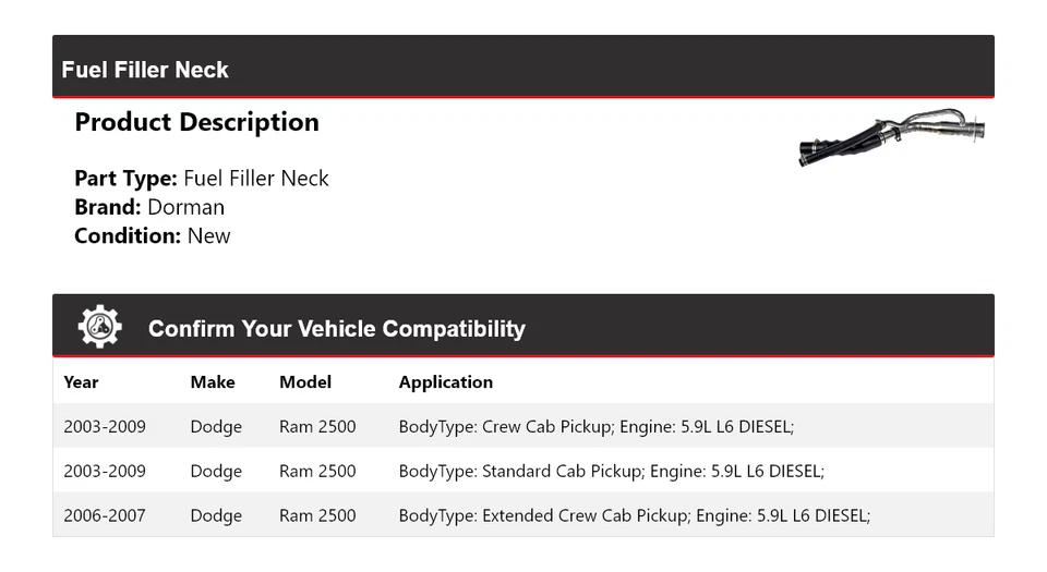 Para Dodge Ram 2500 2003-2009 5,9 L L6 diésel Dorman cuello de llenado de combustible 2004 2005 Foto 2 de 4