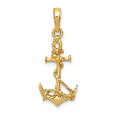 14k Yellow Gold 3-D Anchor w/Shackle and Entwined Rope Charm Pendant 0.99 Inch