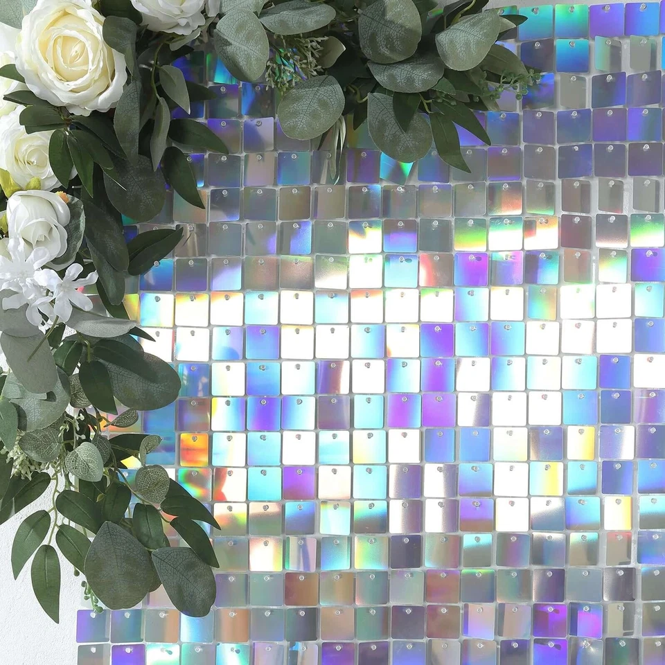 24 IRIDEDESCENT BLUE Square Sequin Shimmer Wall Photo Backdrop PANELS Party - Image 3 of 4