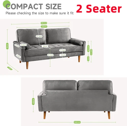 2 Sitzer Sofa Loveseat Kleine Sofa mit 2 Kissen und Armlehnen Sofa Set Loungsofa - Bild 3 von 42