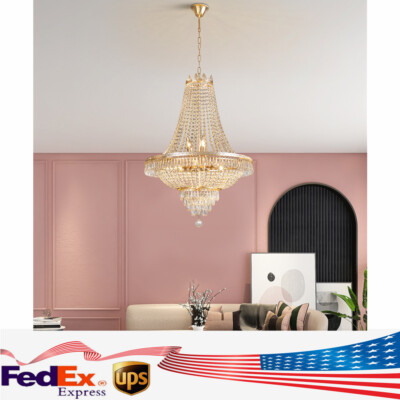 Crystal Chandelier French Empire Large Foyer Ceiling Light-Gold Pendant Lamp US