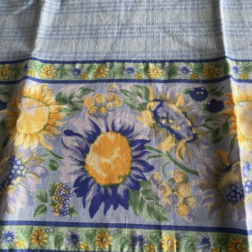 Vintage April Cornell Curtain Panel Tie On Blue Yellow Sunflower Plaid with Tag - Picture 3 of 8