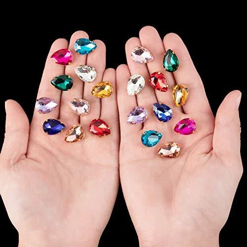 48 Pcs Sew On Crystal Rhinestone Tear Drop Flatback Gold Setting Sew On Cryst... - Image 2 of 4