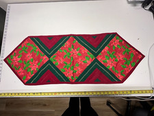 Handmade Quilted Christmas Patchwork Table Runner Cotton Poinsettia 41" x 15"