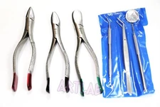 DENTAL EXTRACTING EXTRACTION FORCEPS #150+151+23 + BASIC DENTAL SET DENTAL TOOLS