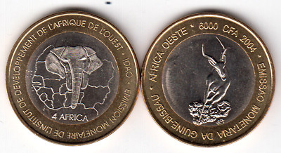 GUINEA BISSAU 6000 CFA 2004 bimetal, Deer, unusual coinage