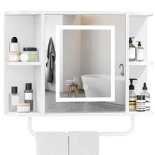 Bathroom Wall Cabinet with Mirror, Mirrored Medicine Cabinet with 3 Colors LED