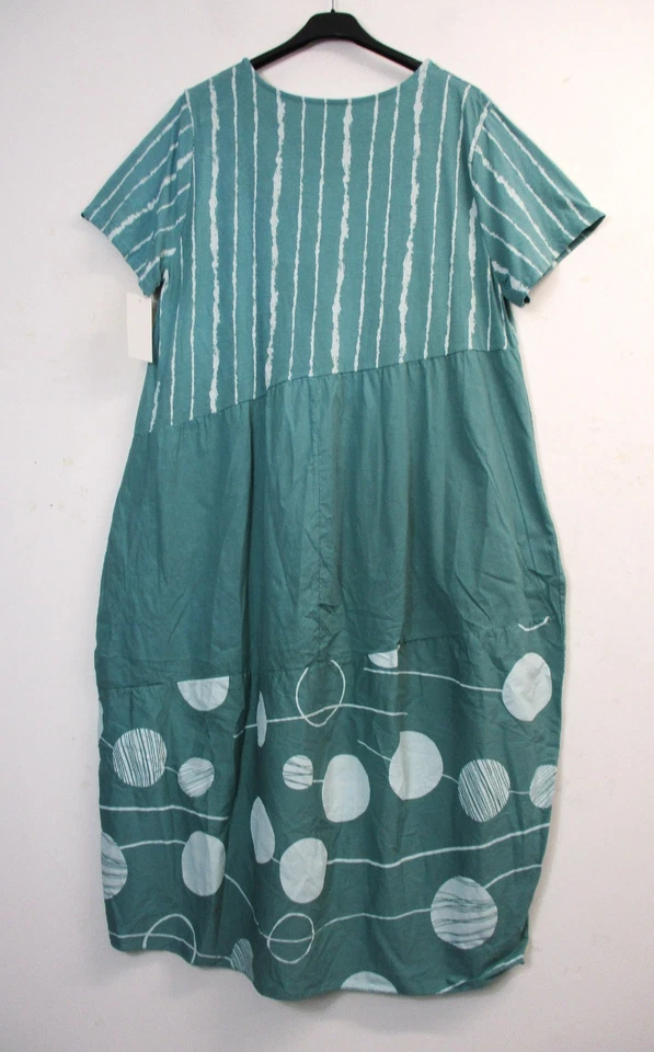 LagenLook Robe D’Été Femme 95% Coton Poches Col Rond Longueur Mollet - Photo 3/4