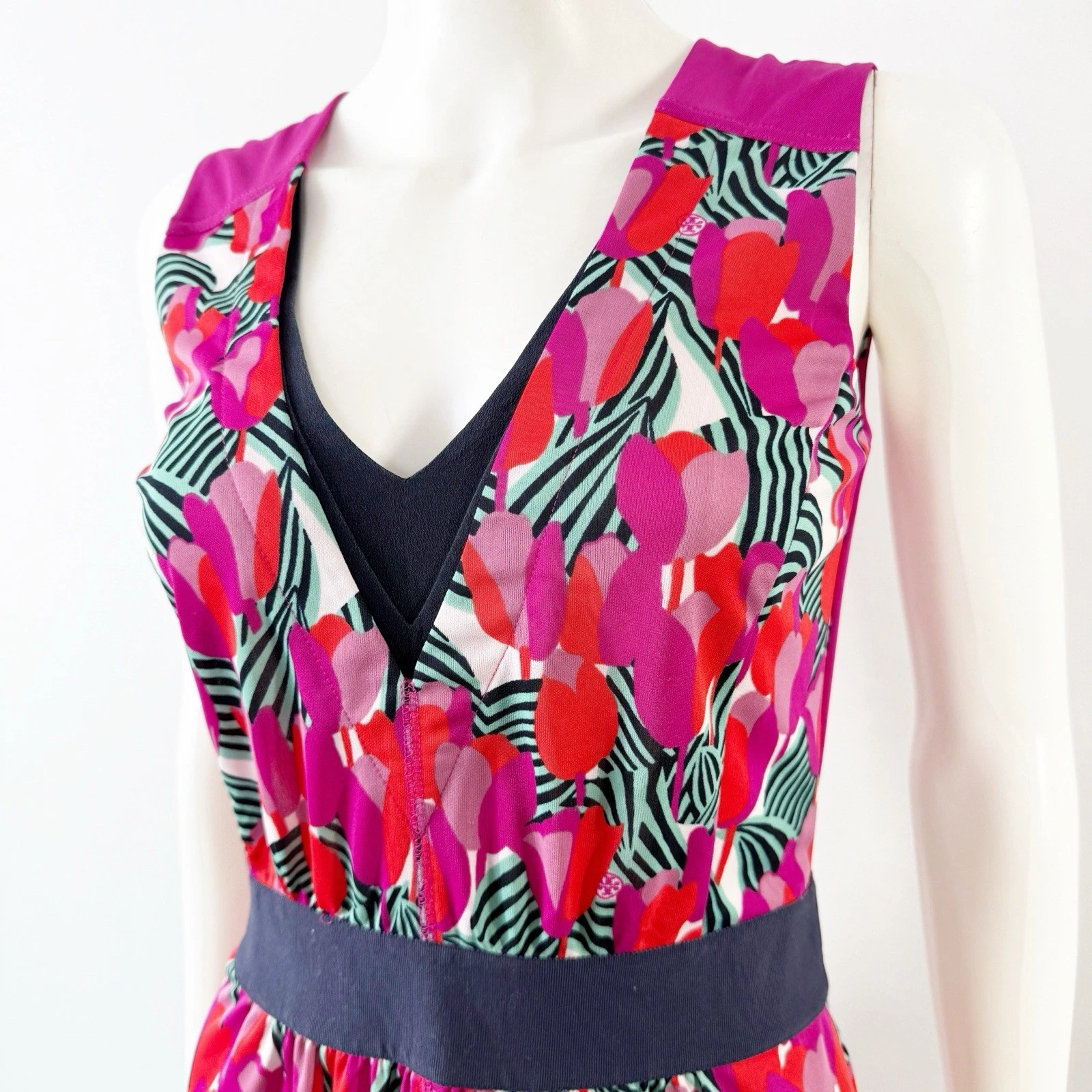 Abito floreale Tory Burch rosa tulipano AUGUSTINE taglia M scollo a V estivo casual