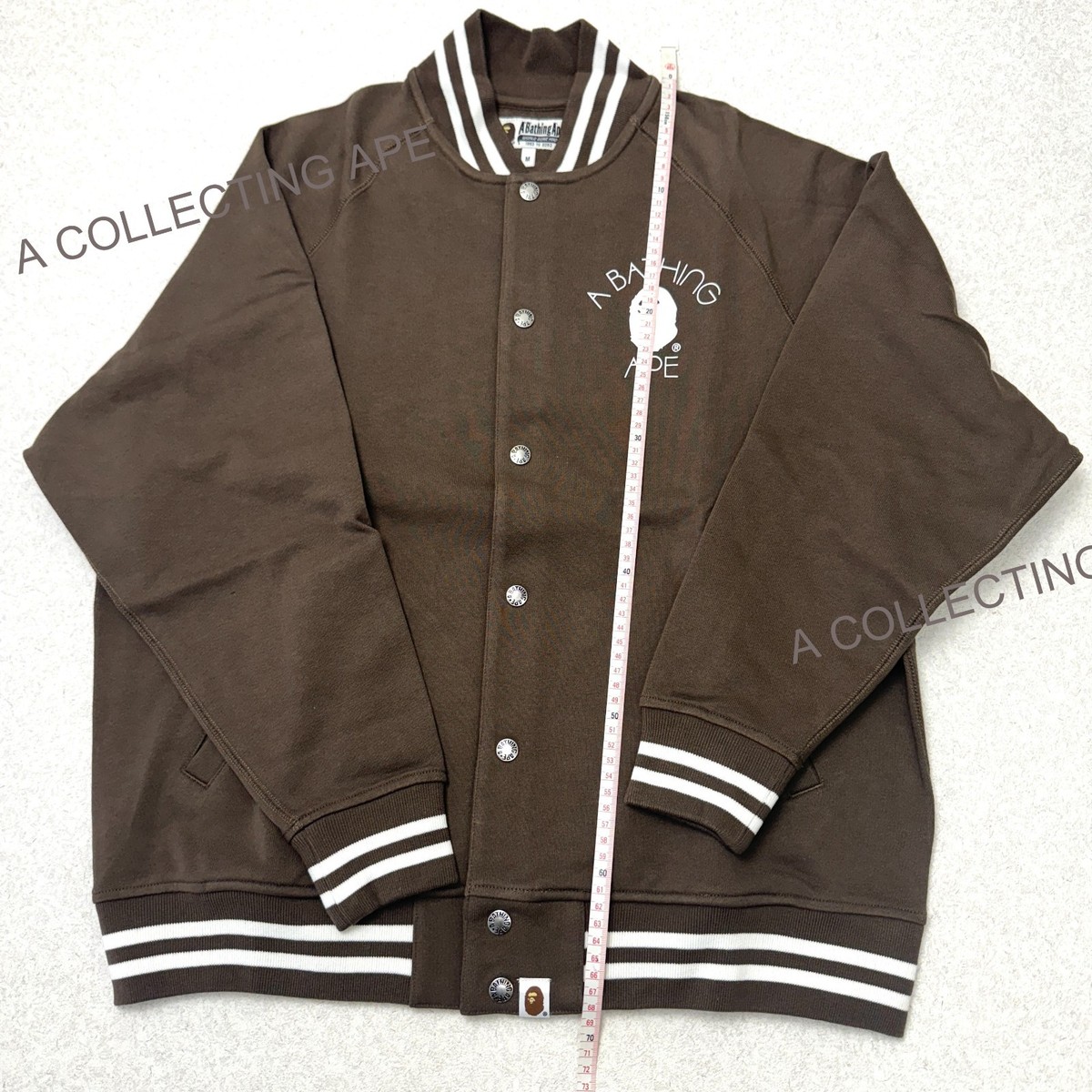 【A・BATHING APE】BOARD JACKET brown L Wool/Leather Full-Snap A Bathing Ape Bape Varsity Jacket Brown