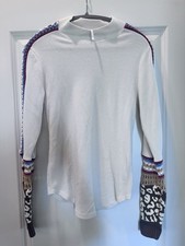 Free People Switch It Up Cuff Thermal Top Ivory Leopard Crochet Boho Size L