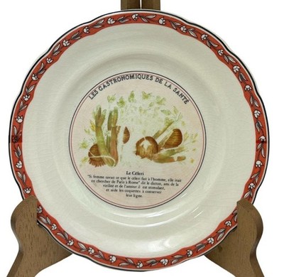 Gien France Les Gastronomiques de la Sante Salad Plate Lot Set of 2 -7 3/4''