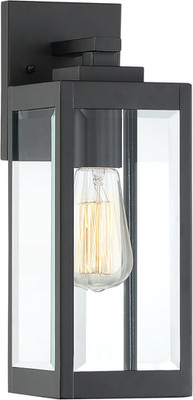 14'' Wall Sconce, 1-Light Earth Black w/Clear Beveled Glass, E26 Base, Wet Rated