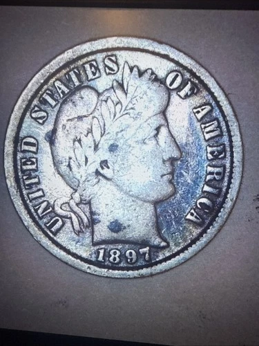 1897 S BARBER 90% SILVER DIME 10C COIN TOUGH DATE VERY FINE CONDITION