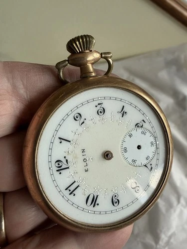 Antique VERY BEAUTIFUL ELGIN  POCKET WATCH With Silver Accents On Face ! Gold ?