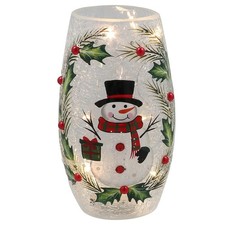 Shudehill Giftware Christmas Crackle Glass Snowman LED Light Up Vase