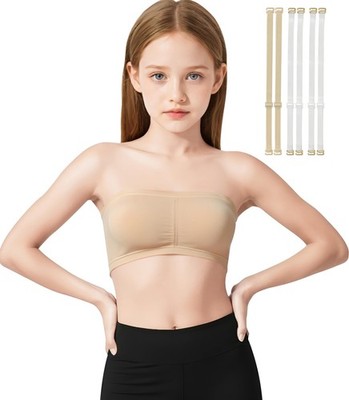Tegmk Girls Bandeau Seamless Bra Sport Crop Top for 10-13 Years, Beige 