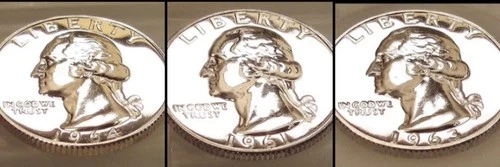 Lot of 3 Gem Proof Quarters 90% Silver Blazing Mirrored Surfaces 1961 1963 1964