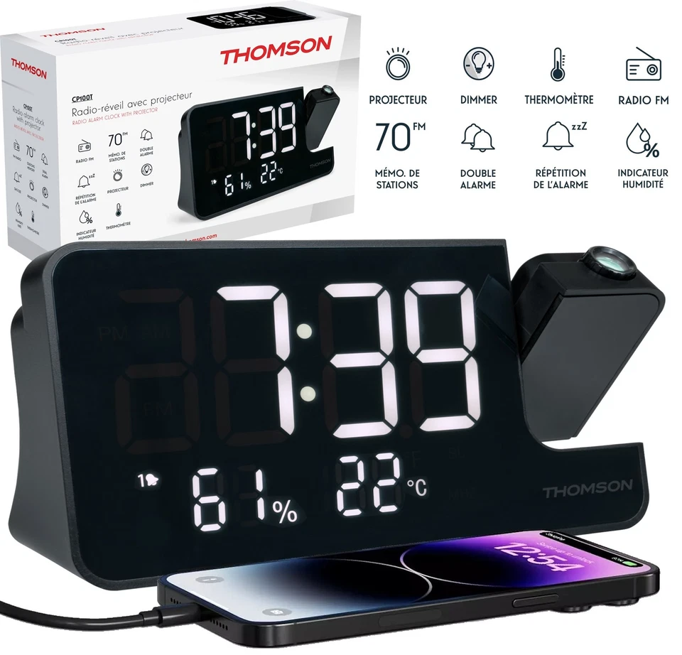 THOMSON CP100T RADIO SVEGLIA FM PROIETTORE DISPLAY 8" STAZIONE BAROMETRICA USB-C