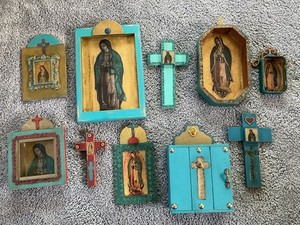 Our Lady Of Guadalupe Icon large LOT Hand Made Mexico Folk Art