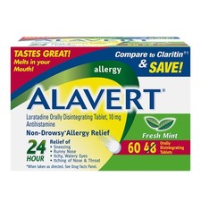 Alavert Allergy Tablets 24 Hour Relief Non Drowsy Fresh Mint Flavored 60 Count