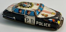 Vintage 1950's-60's Friction Tin Police Car Black White N T NAKAMURA toys Japan