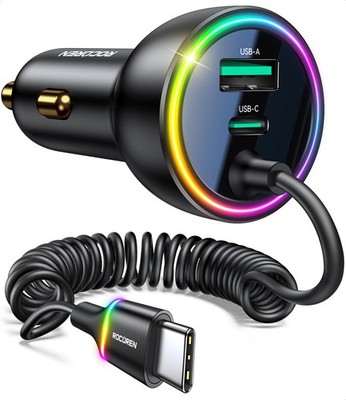 Rocoren 70W Car Charger for iPhone 17 Pro Max, USB C 63 inch, Black 