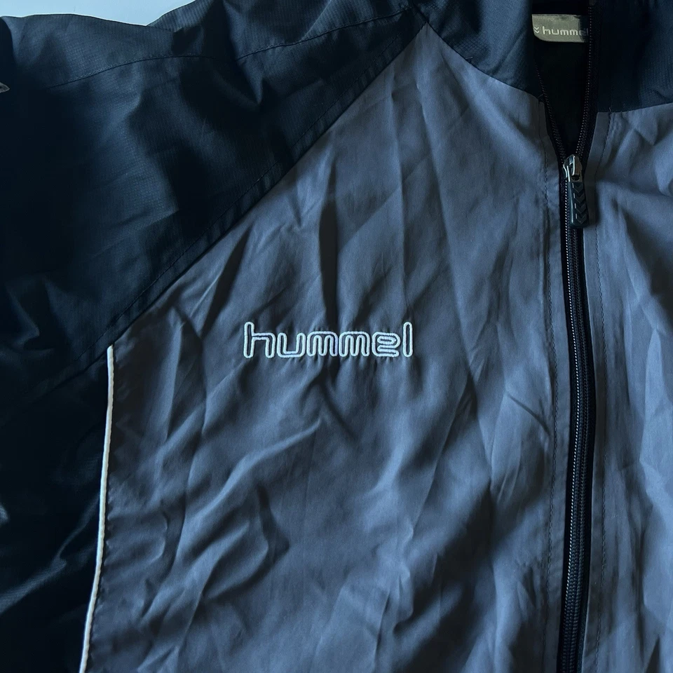 Hummel Embroidered Windbreaker Jacket Medium Full Zip Long Sleeve Black Gray - Image 2 of 4