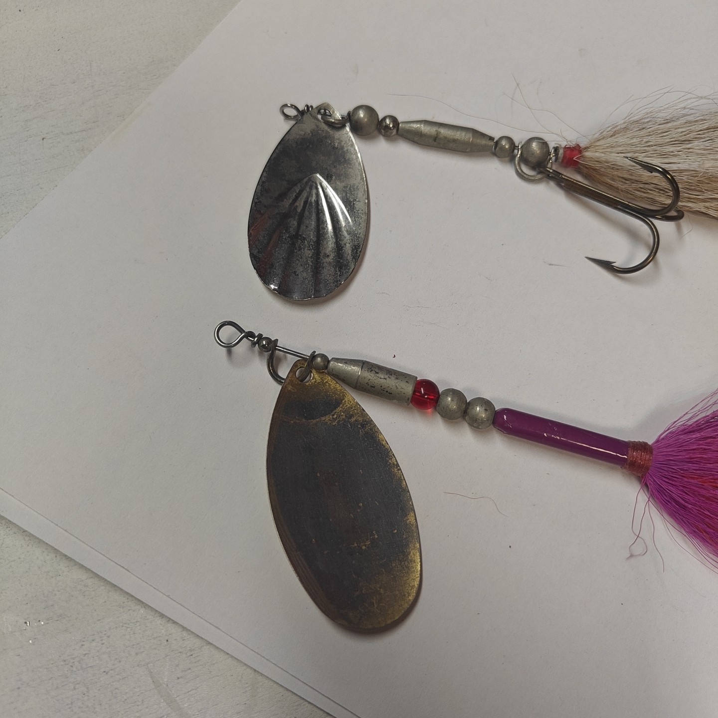 2 Vintage Musky Lures 10" Buchertail And Fish On Inline Spinnerbait Tandem Hooks - Image 3