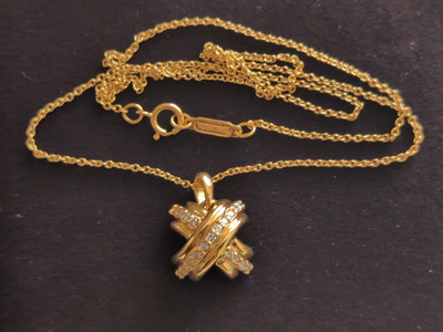 Tiffany & Co. 18K Yellow Gold Diamond Signature X Cross Pendant Necklace