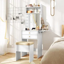 Compact Vanity Desk Set with 3-Color Lighted Mirror & Lights