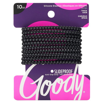 Goody Slide Proof Stayput Black Hair Elastics, 4 mm, 10 Count