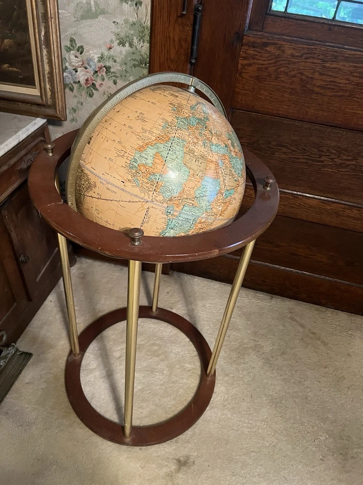 "Enorme globo terráqueo giratorio imperial de 16" Cram's en un soporte de madera de 44""" Foto 3 de 4