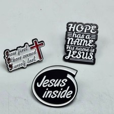 Lot of 3 Jesus Inspired Lapel Pins Religious Black Metal Enamel Pinback Costume