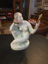 Vintage Herend Figurine #5724 Woman & Mirror 9.5?H Hungary 20thC Art Deco Style