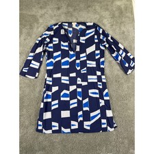 J.Crew Blue White Geometric Abstract Cotton Tunic Mini Dress C2343 XS