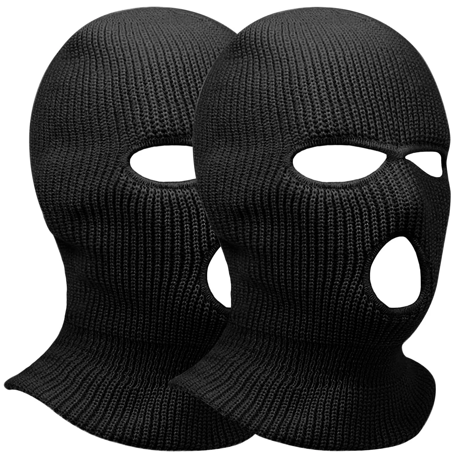 2pcs 3 Hole Winter Knitted Mask, Full Face Cover Ski Scarf Large, Black+black