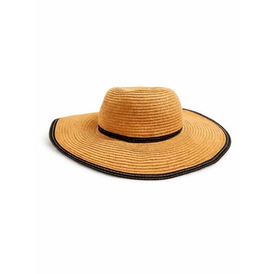West Loop Tan Straw Sun Bucket Hat with Black Trim