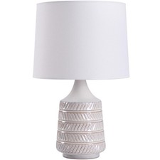 White Ceramic Table Lamp W/ Fabric Shade Living Room Bedroom Office Modern