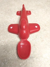 Vintage Bright Red Baby Spoon Airplane Shaped Baby/Infant Food Feeder USA Made