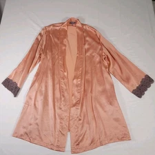 Julianna Rae 100% Silk Robe Womens S/M Lace Cuff Peach Gray