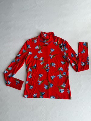 Rag & Bone Womens  LS Red  Floral Mock Neck Cotton Modal Top Sz S