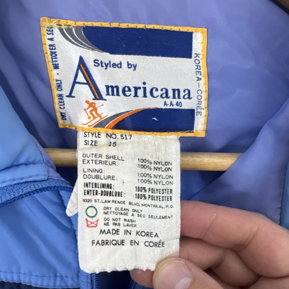 Vintage 70s Americana Ski Jacket Women’s Small Blue Nylon Korea Retro Colorblock - Image 4 of 4
